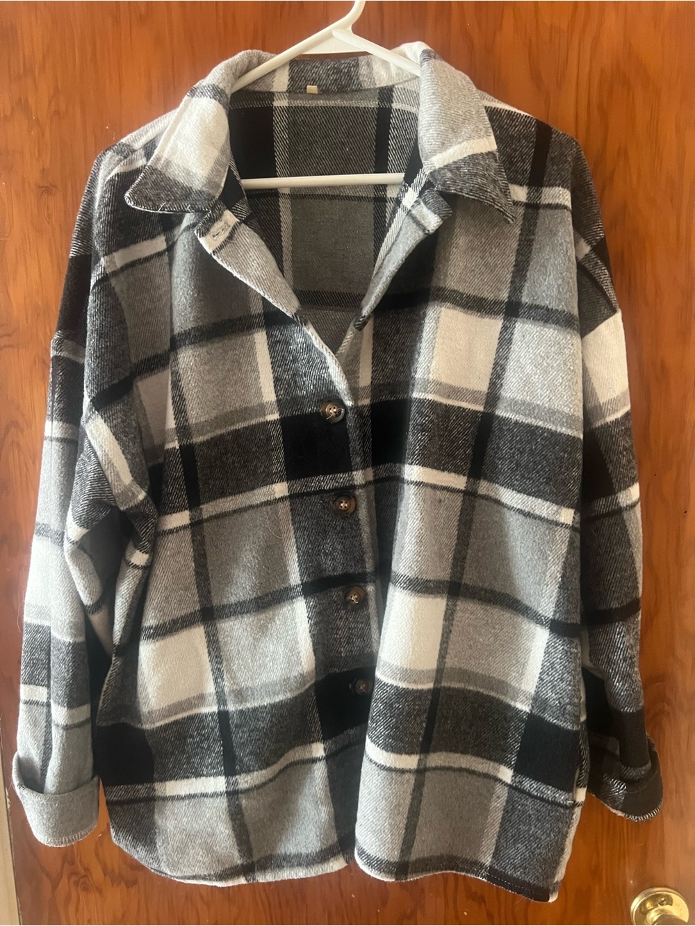 Cozy Black & Gray Plaid Button-Up Shacket with pockets